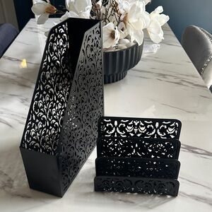 2pc Elegant Black Metal Organizer Set